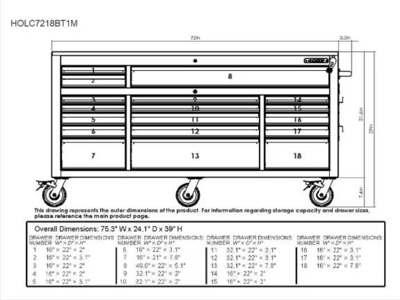 Husky 72 in. 18-Drawer Mobile Workbench with Adjustable-Height Solid Wood Top