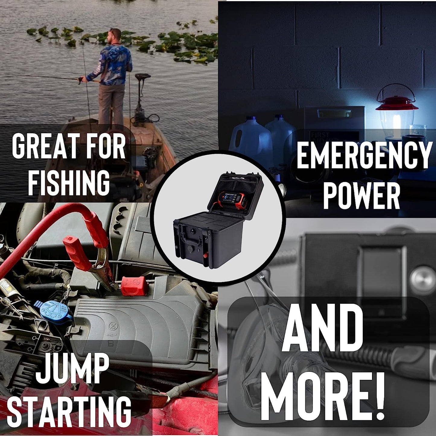 Dakota Lithium - 12V 60Ah Dual Purpose Power Box and 1000CCA LiFePO4 Deep Cycle Starter Battery with Inverter - 11 Year USA Warranty - DC, and USB Ports - Waterproof - 12v 10amp Charger Included