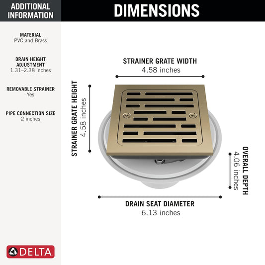 Delta DT062412-CZ 4-Inch Tile-In Square Shower Floor Drain – Champagne Bronze Finish