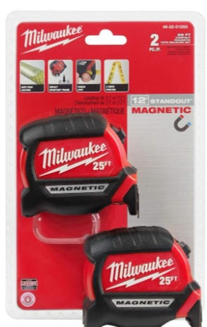 Milwaukee 48-22-0125G 25 ft. Magnetic Tape Measure 2Pack