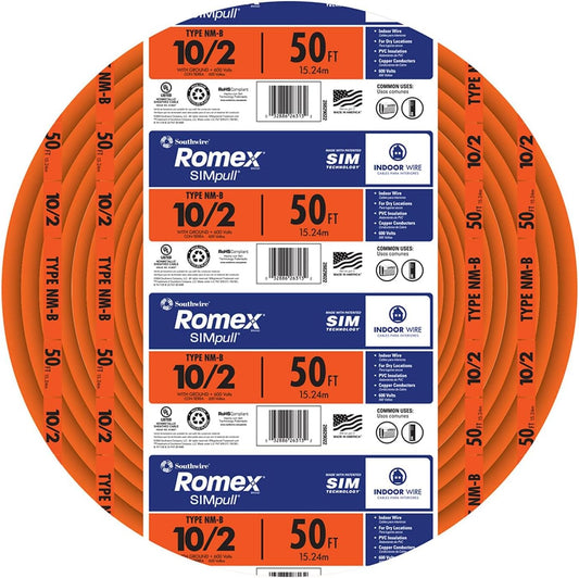 Southwire Romex SIMpull 10/2 NM-B Copper Wire with Ground 50 ft Orange (28829022)