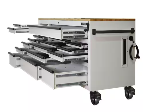 Husky 72 in. 18-Drawer Mobile Workbench with Adjustable-Height Solid Wood Top