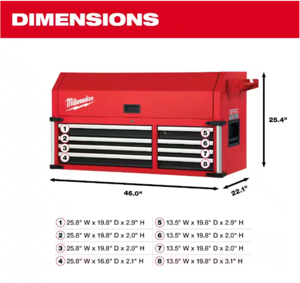 Heavy-duty, Drawer 16 Tool Chest 46 In. and Rolling Cabinet Set, Red and Black, Personal Valuables Storage Drawer with Separate Lock in the Tool Chest