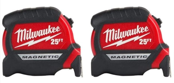 Milwaukee 48-22-0125G 25 ft. Magnetic Tape Measure 2Pack