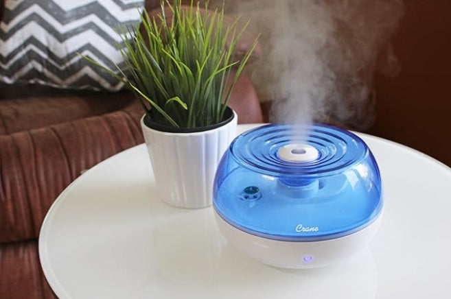 Crane Small Ultrasonic Air Humidifiers for Bedroom and Office, .2 Gallon Cool Mist Humidifier for Personal Use, No Humidifier Filters Needed, Blue and White