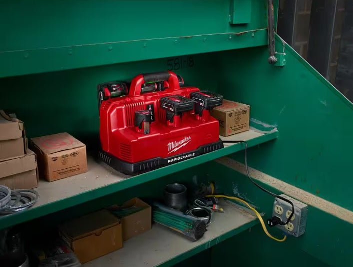 Milwaukee M12 and M18 12-Volt/18-Volt Lithium-Ion Multi-Voltage 6-Port Sequential Rapid Battery Charger (3 M12 and 3 M18 Ports)