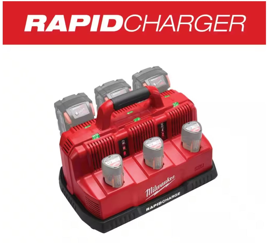 Milwaukee M12 and M18 12-Volt/18-Volt Lithium-Ion Multi-Voltage 6-Port Sequential Rapid Battery Charger (3 M12 and 3 M18 Ports)
