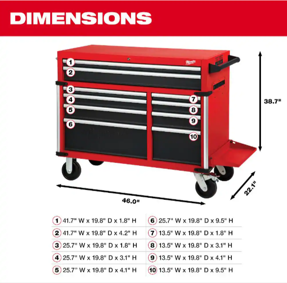Heavy-duty, Drawer 16 Tool Chest 46 In. and Rolling Cabinet Set, Red and Black, Personal Valuables Storage Drawer with Separate Lock in the Tool Chest