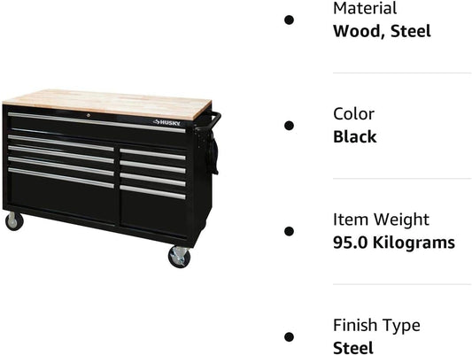 Husky 52 in. x 24.5 in. D 9-Drawer Mobile Workbench in Black