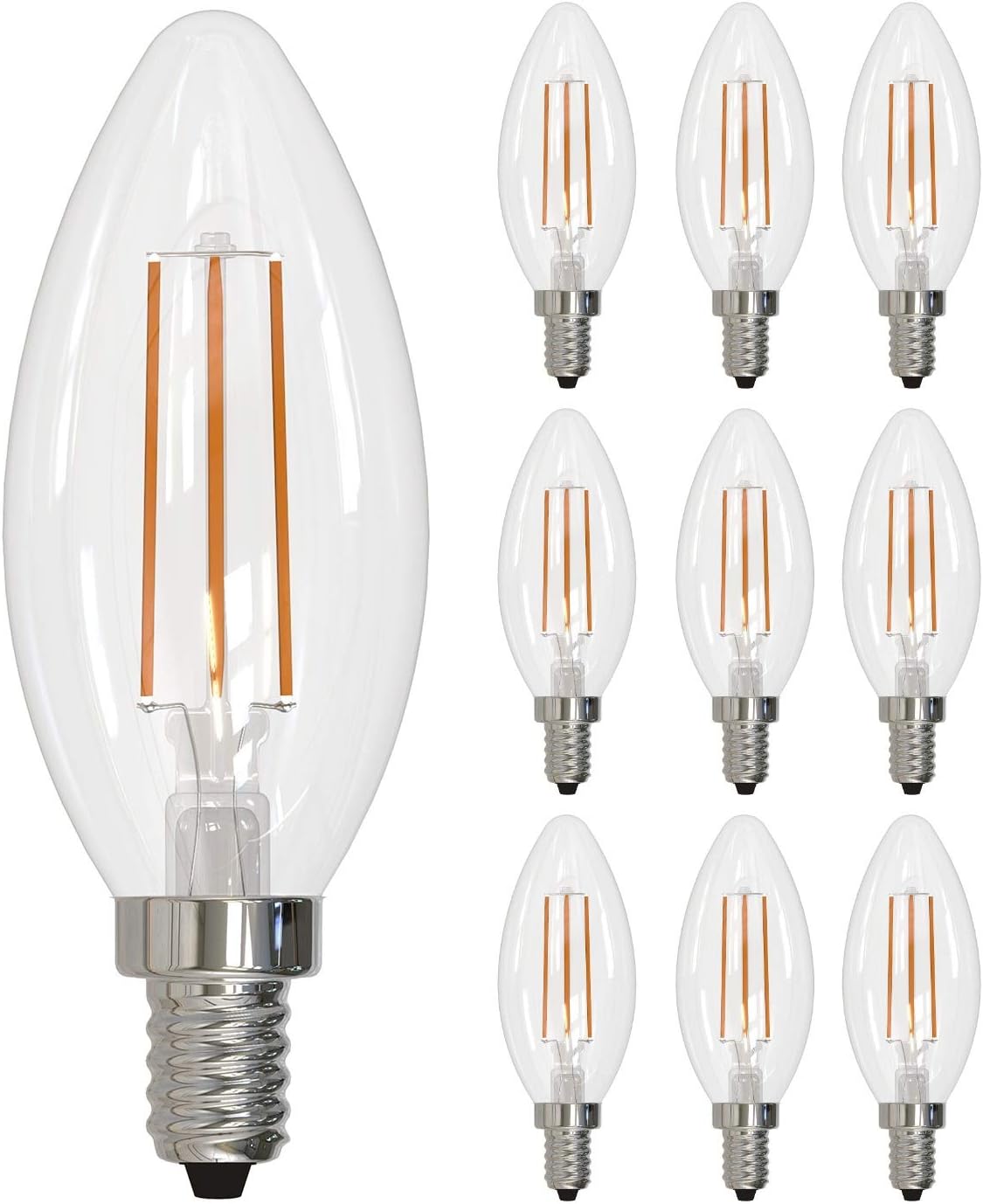Bulbrite Item 776756, 4 Watt LED Filament Light Bulb, Fully Dimmable, 2700k E12 E12 Candelabra Base, High CRI for Truer Color Renderring (Pack of 10)