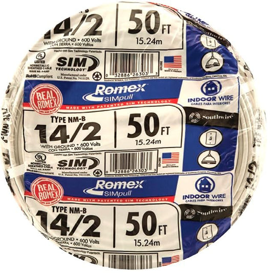 Southwire Romex SIMpull 14/2 NM-B Copper Wire with Ground 50 ft White (28827422)