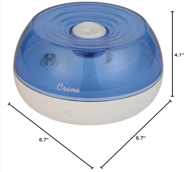 Crane Small Ultrasonic Air Humidifiers for Bedroom and Office, .2 Gallon Cool Mist Humidifier for Personal Use, No Humidifier Filters Needed, Blue and White