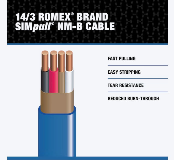 Southwire Romex SIMpull 14/3 NM-B Copper Wire with Ground 100 ft Blue (63946928)