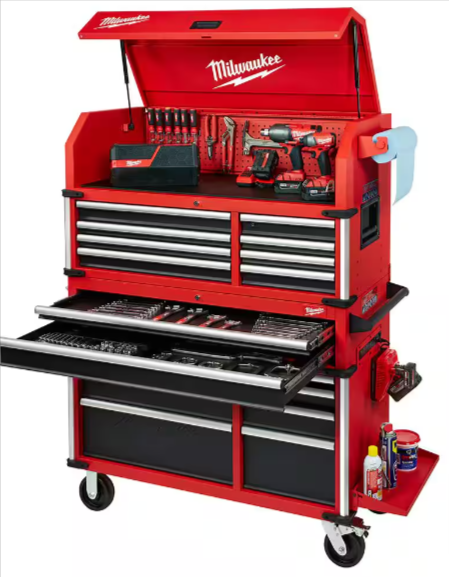 Heavy-duty, Drawer 16 Tool Chest 46 In. and Rolling Cabinet Set, Red and Black, Personal Valuables Storage Drawer with Separate Lock in the Tool Chest
