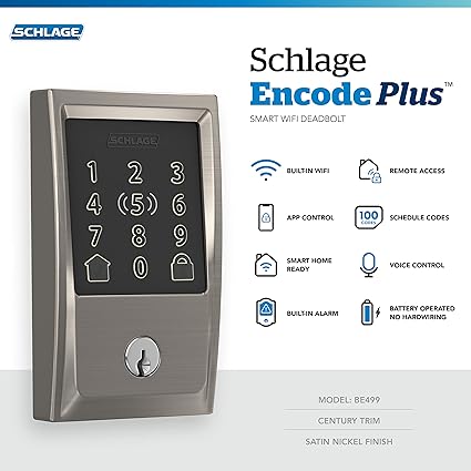 Schlage BE499WB CEN 619 Encode Plus Smart WiFi Deadbolt Lock