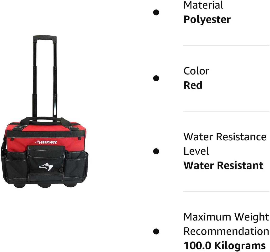 Husky GP-43196N13 18" Water Resistant Contractor's Rolling Tool Tote Bag with Telescoping Handle