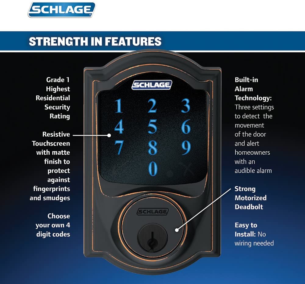 Schlage Camelot Aged Bronze Connect Smart Door Lock with Alarm - PuraVizion