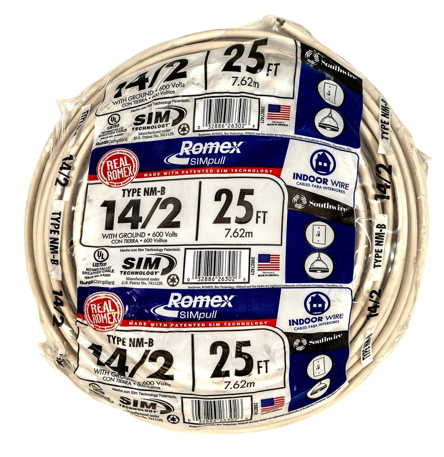 Southwire Romex SIMpull 14/2 NM-B Copper Wire with Ground 25 ft White (28827421)
