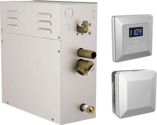 Delta SimpleSteam 10kW Steam Shower System Kit – Lumicoat Chrome, Generator + Square Control + Steam Head (5P-EST010-PR)