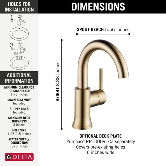 Delta 559HA-CZ-DST Trinsic Single Handle High-Arc Bathroom Faucet – Champagne Bronze, Diamond Seal Technology