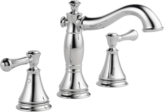 Delta Faucet Cassidy Widespread Bathroom Faucet Chrome, Bathroom Faucet 3 Hole, Bathroom Sink Faucet, Metal Drain Assembly, Chrome 3597LF-MPU