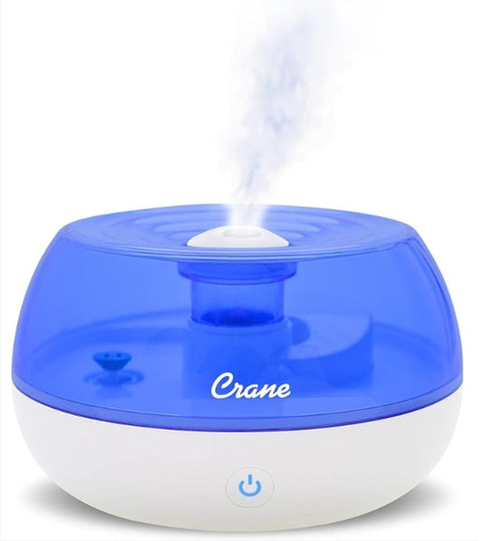Crane Small Ultrasonic Air Humidifiers for Bedroom and Office, .2 Gallon Cool Mist Humidifier for Personal Use, No Humidifier Filters Needed, Blue and White