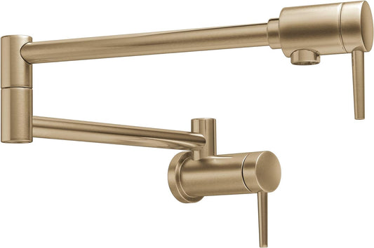 Delta 1165LF-CZ Contemporary Wall Mount Pot Filler Kitchen Faucet – Champagne Bronze, Dual Jointed Swing Spout