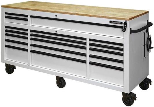 Husky 72 in. 18-Drawer Mobile Workbench with Adjustable-Height Solid Wood Top