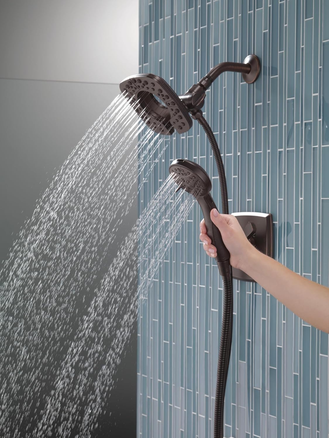 Delta Faucet Ashlyn 17 Series Dual-Function Shower Trim Kit with 2-Spray Touch-Clean In2ition 2-in-1 Hand Held Shower Head with Hose, Venetian Bronze T17264-RB-I (Valve Not Included)
