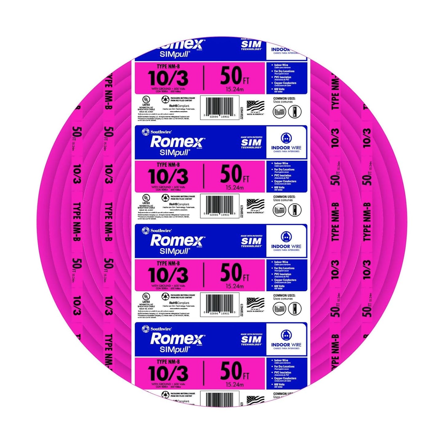Southwire Romex SIMpull 10/3 NM-B Copper Wire with Ground 100 ft Pink (63948526)