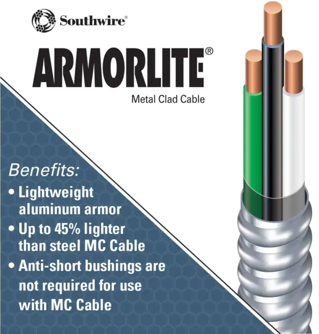 Southwire Armorlite 14/2 MC Aluminum Armored Cable 250 ft, 600V (68579201)