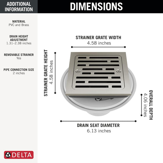 Delta DT062412-SS 4-Inch Tile-In Square Shower Floor Drain – Stainless Steel Finish