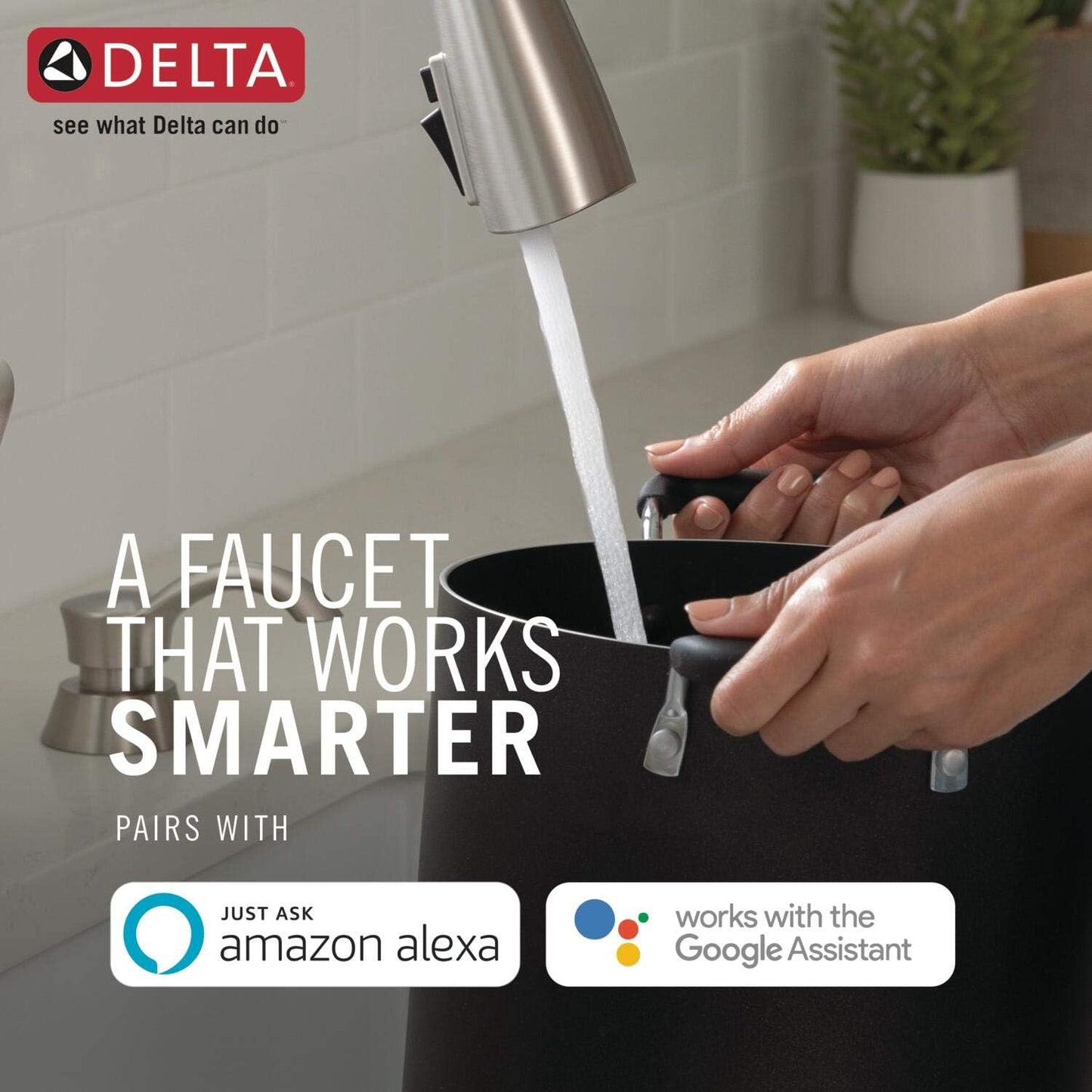 Delta 9113TV-AR-DST Essa VoiceIQ Touchless Pull-Down Kitchen Faucet – Arctic Stainless, Alexa and Google Assistant Compatible