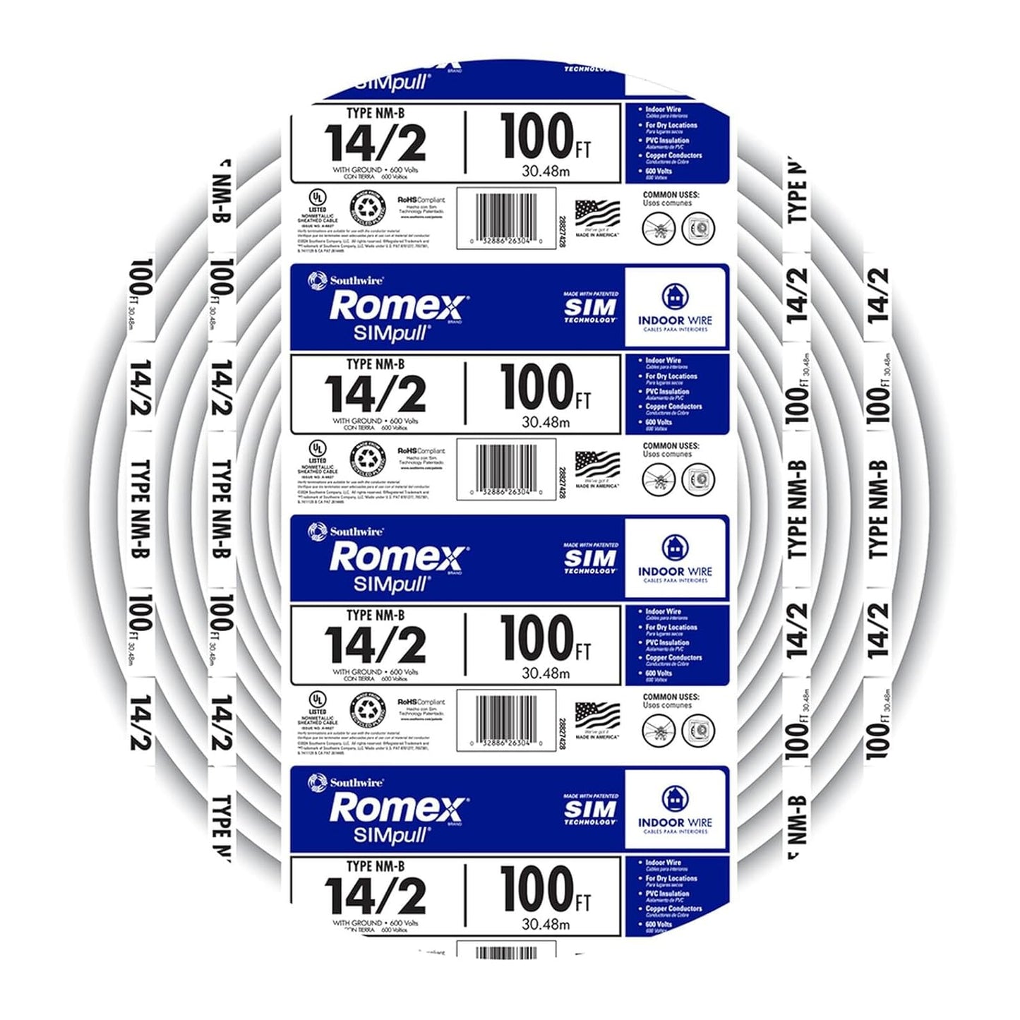 Southwire Romex SIMpull 14/2 NM-B Copper Wire with Ground 100 ft White (28827423)