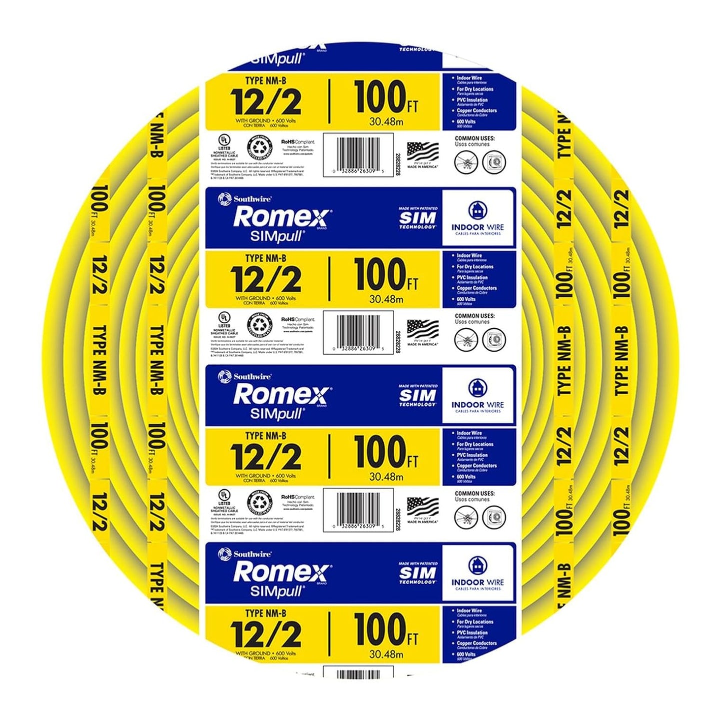 Southwire Romex SIMpull 12/2 NM-B Copper Wire with Ground 100 ft Yellow (28828228)