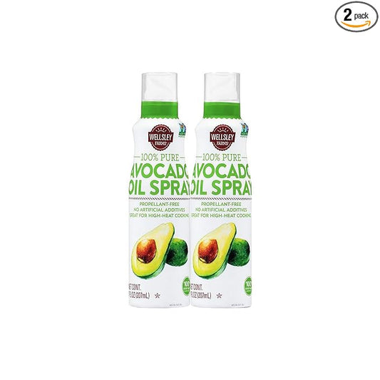 Wellsley Farms' 100% Pure Avocado Oil Spray 2 Pack - Non-GMO - Great for High-Heat Cooking, Baking, and Frying - No Artificial Additives - Propellant-Free