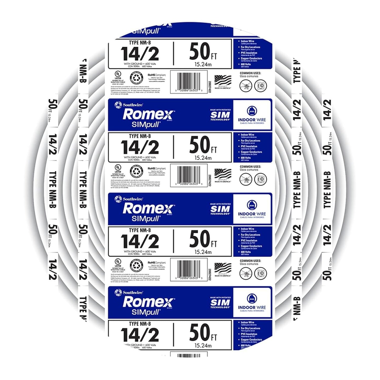 Southwire Romex SIMpull 14/2 NM-B Copper Wire with Ground 50 ft White (28827422)