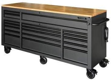Husky 72 in. 18-Drawer Mobile Workbench with Adjustable-Height Solid Wood Top in Matte Black