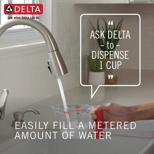 Delta 9113TV-AR-DST Essa VoiceIQ Touchless Pull-Down Kitchen Faucet – Arctic Stainless, Alexa and Google Assistant Compatible