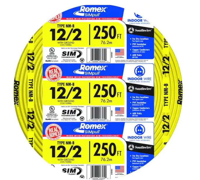 Southwire Romex SIMpull 12/2 NM-B Copper Wire Full 250 ft (117 Coils) Yellow