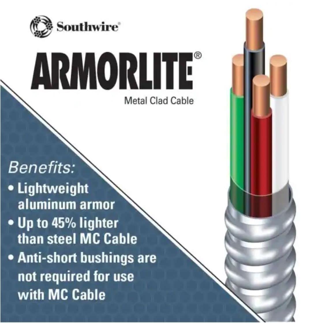 Southwire 10/3 Armorlite Metal Clad (MC) Cable 125 ft Aluminum Armor