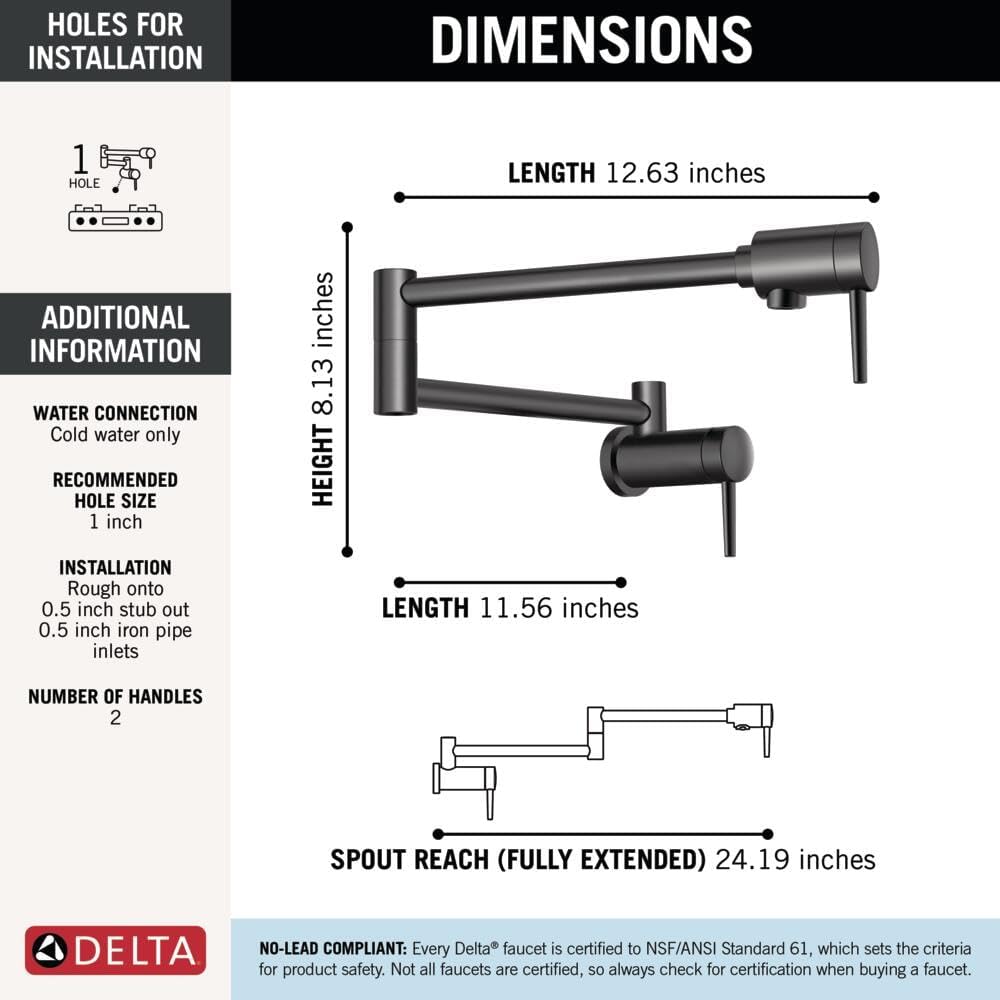 Delta 1165LF-BL Wall Mount Pot Filler Matte Black - alternate view 3