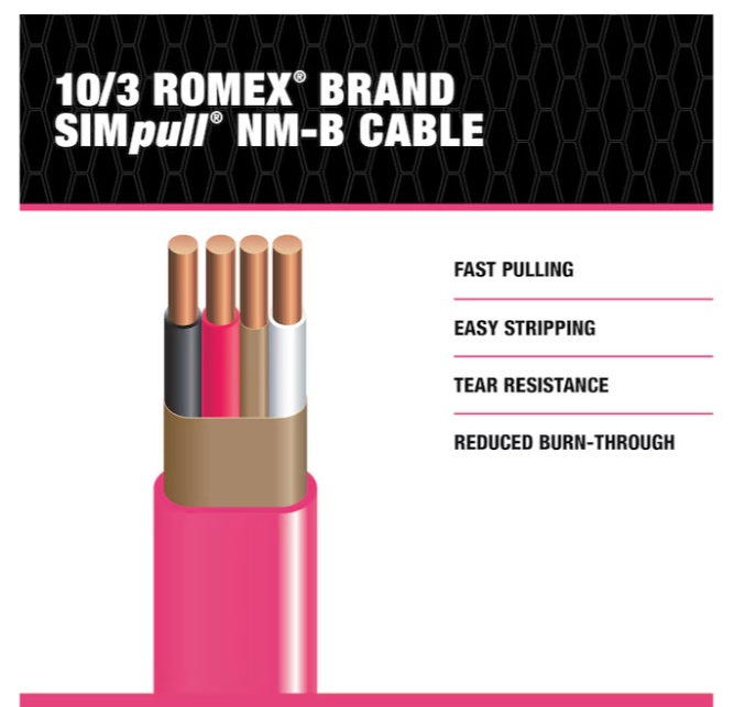 Southwire Romex SIMpull 10/3 NM-B Copper Wire with Ground 100 ft Pink (63948526)