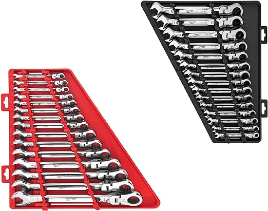 Milwaukee Flex Head Ratcheting Combination Wrench Set Bundel - 2 Items - Metric (8mm - 22mm) - SAE (1/4" - 1") 48-22-9513 48-22-9413