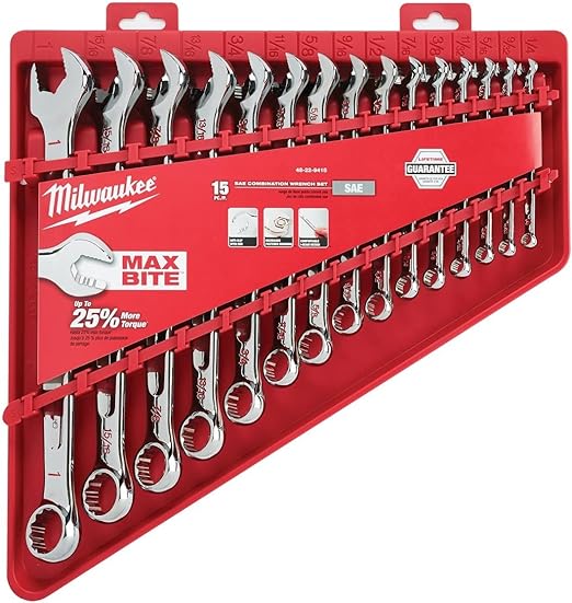 Milwaukee Combination Wrench Sets Bundle - 2 Items - Metric (8mm-22mm) SAE (1/4"-1") 48-22-9415 48-22-9515