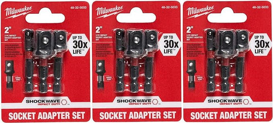 Milwaukee 48-32-5033 Power Drill Bit Extensions Shockwave Socket Adapter Set, 1/4", 3 Pack