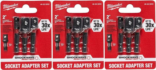 Milwaukee 48-32-5033 Power Drill Bit Extensions Shockwave Socket Adapter Set, 1/4", 3 Pack