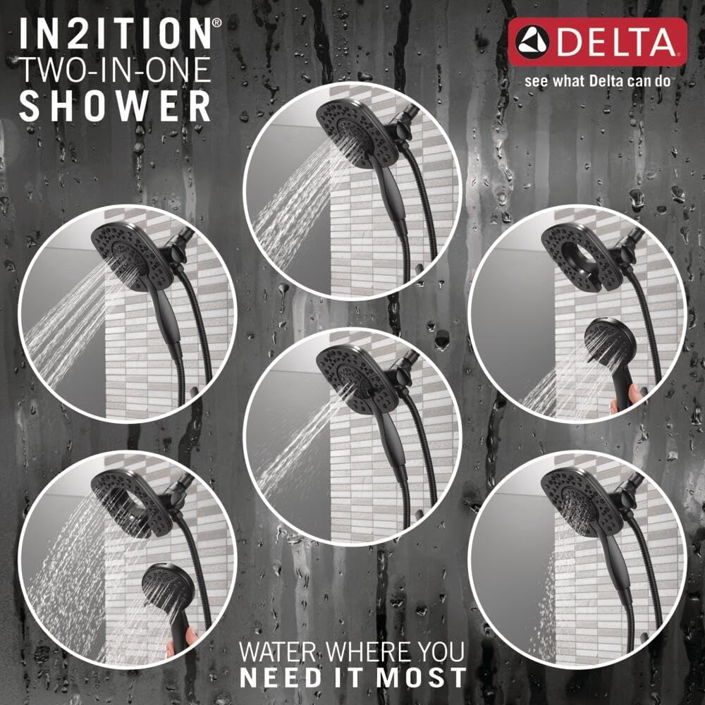 Delta Faucet Ashlyn 17 Series Dual-Handle Delta Shower Trim Kit with In2ition 2-in-1 Shower Head with Handheld Spray, Matte Black Shower Fixture, Matte Black T17264-BL-I (Valve Not Included)