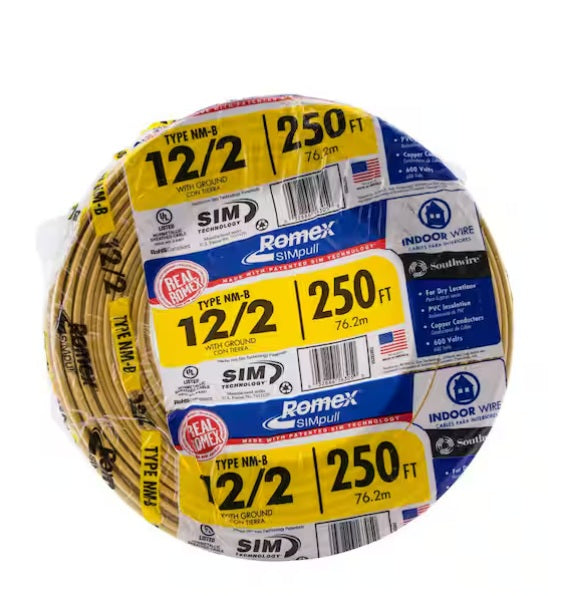 Southwire Romex SIMpull 12/2 NM-B Copper Wire Full 250 ft (117 Coils) Yellow