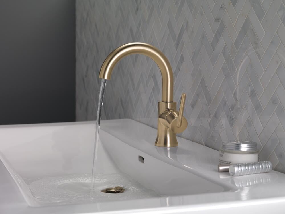 Delta 559HA-CZ-DST Trinsic Single Handle High-Arc Bathroom Faucet – Champagne Bronze, Diamond Seal Technology